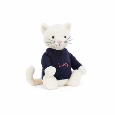 Jellycat Bashful Cream Gatito with Navy Jumper | CTFX-14683